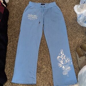 Ed Hardy Blue Graphic Logo Sweatpants